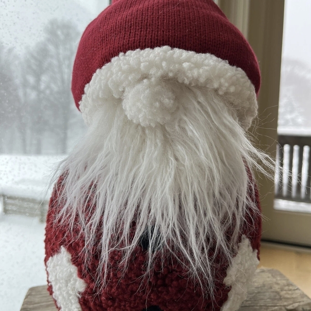 Pottery Barn Jolly Santa w/ Faux Fur Beard Figural Pillow Christmas 14”x8” NWT